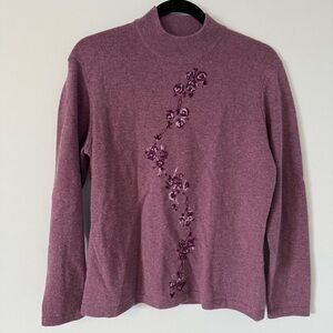ERDOS 100% Cashmere Purple Floral Embroidered Sweater Large (NWT)